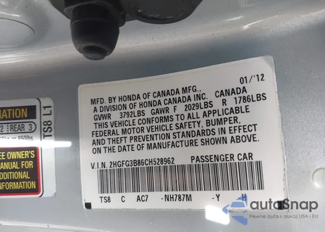 2012 Honda Civic Ex из США, поврежденный, VIN 2HGFG3B86CH528962